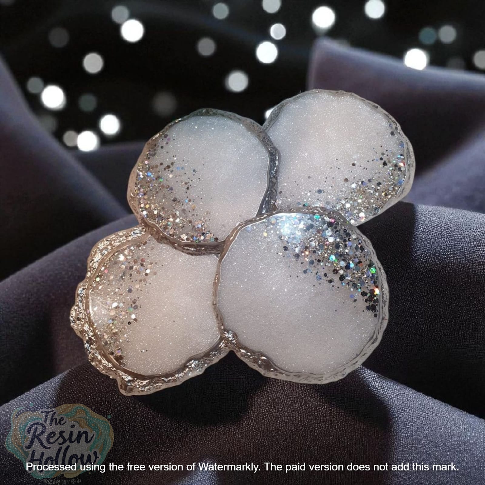 Christmas Glitter Resin Agate Coaster Set – 4pcs with Holder, Silver Edging, Heatproof, Gift Ready