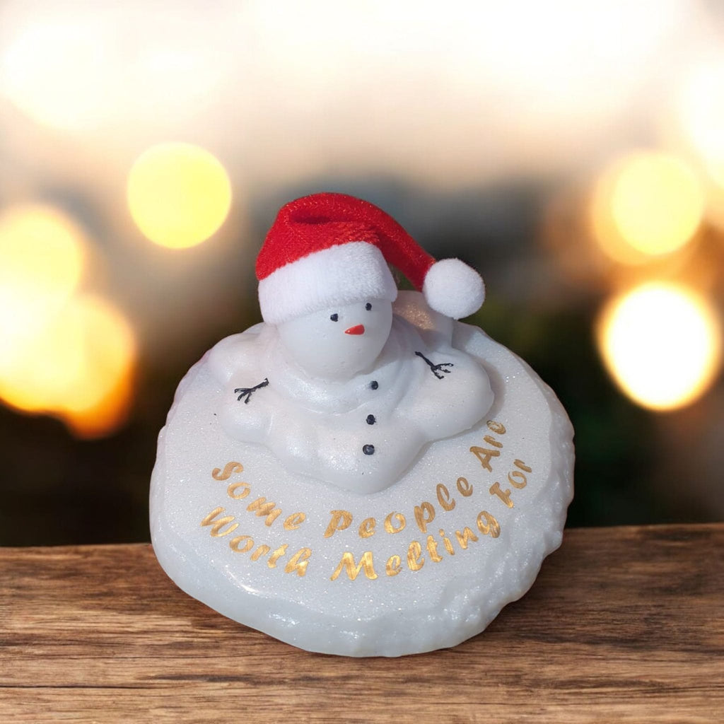 Melting Snowman Resin Ornament – Cute Christmas Decoration with Quote, Hat & Scarf Options