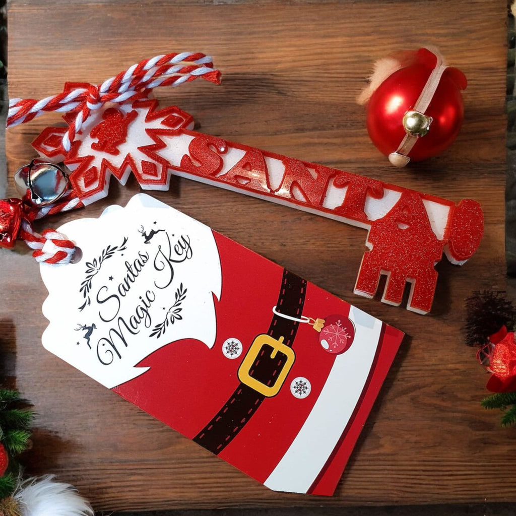 Personalised Santa Key for Kids – Resin Christmas Eve Key with Bells & Tag, Magical Stocking Gift, Holiday Gift