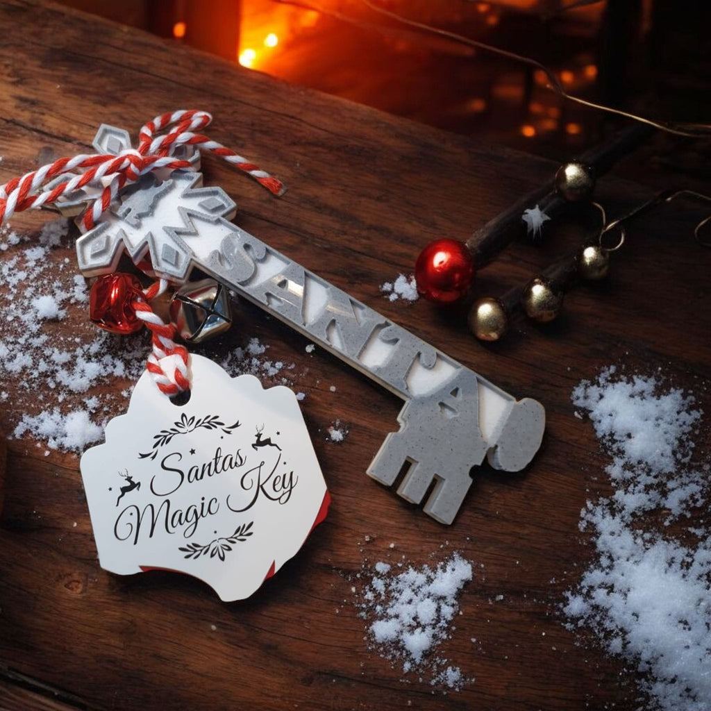 Personalised Santa Key for Kids – Resin Christmas Eve Key with Bells & Tag, Magical Stocking Gift, Holiday Gift
