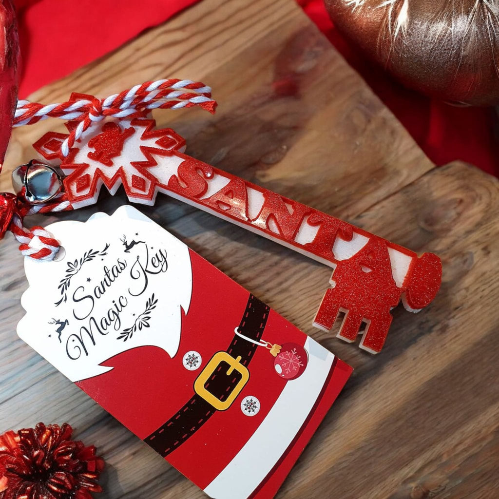Personalised Santa Key for Kids – Resin Christmas Eve Key with Bells & Tag, Magical Stocking Gift, Holiday Gift