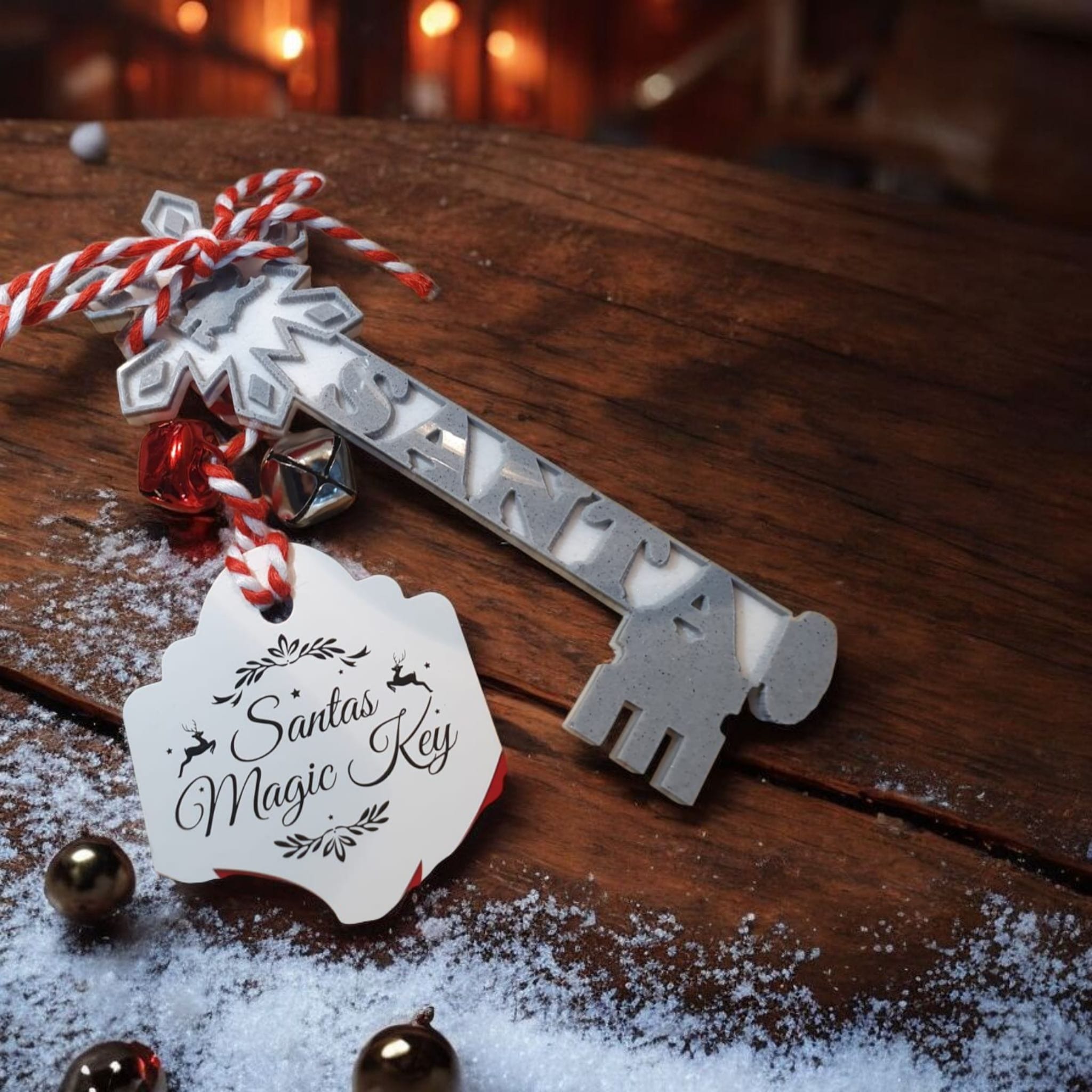 Personalised Santa Key for Kids – Resin Christmas Eve Key with Bells & Tag, Magical Stocking Gift, Holiday Gift