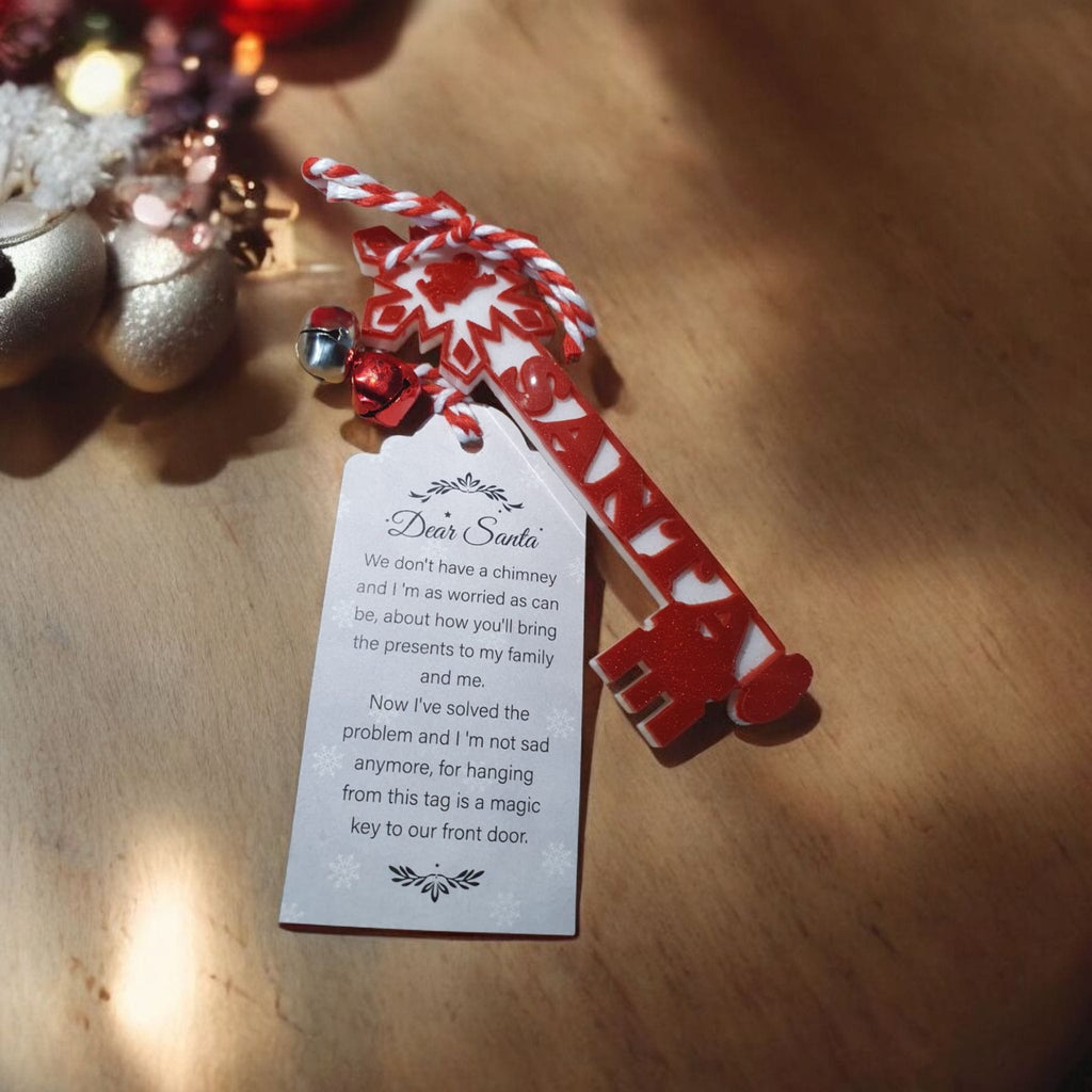 Personalised Santa Key for Kids – Resin Christmas Eve Key with Bells & Tag, Magical Stocking Gift, Holiday Gift