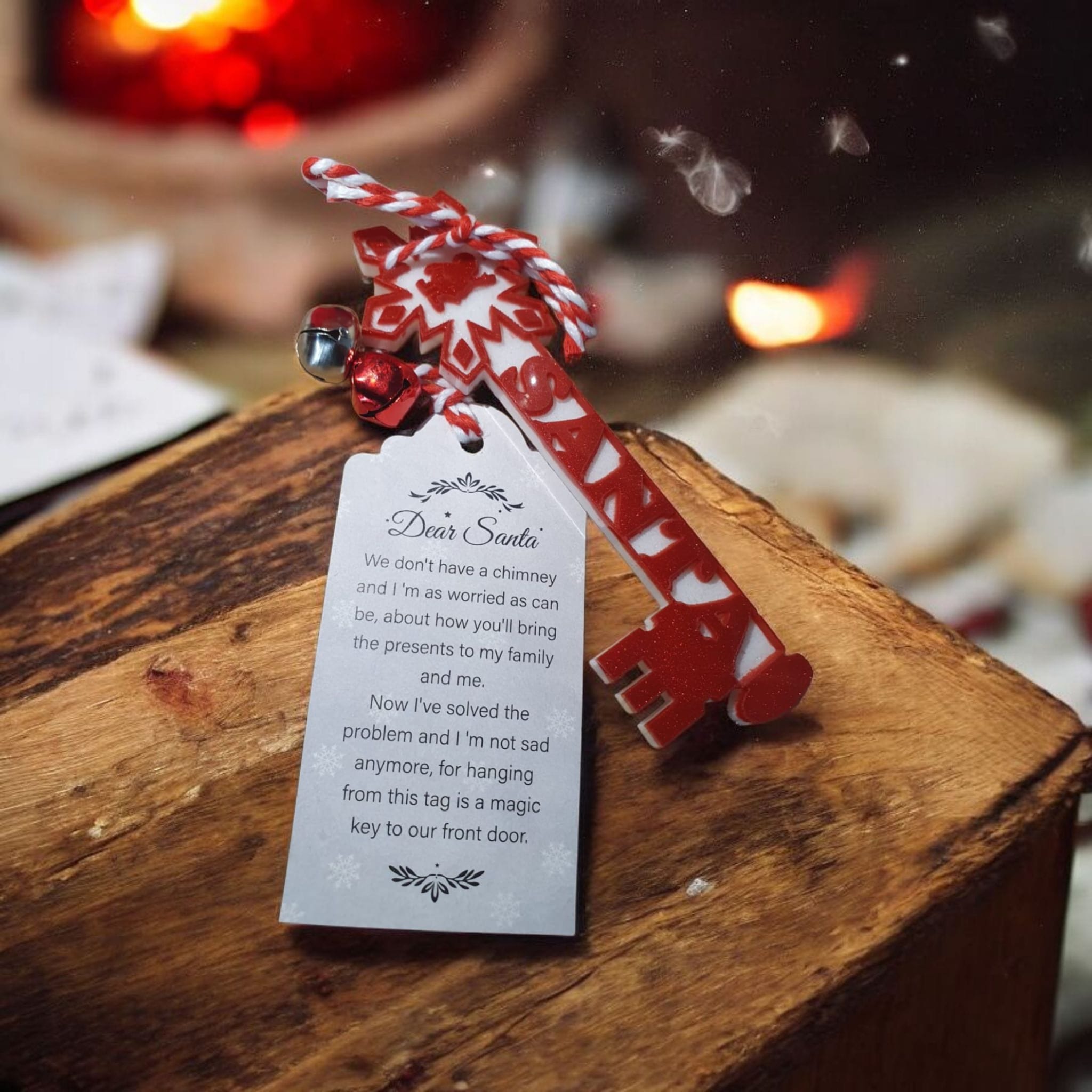 Personalised Santa Key for Kids – Resin Christmas Eve Key with Bells & Tag, Magical Stocking Gift, Holiday Gift