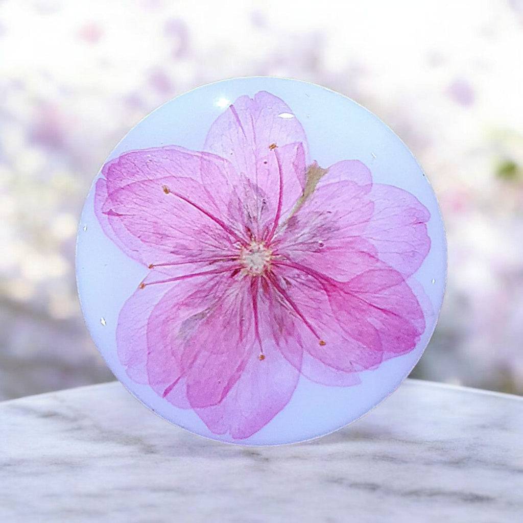Cherry Blossom Phone Grip – Real Dried Flower Design, MagSafe & Adhesive Options, Gift Included